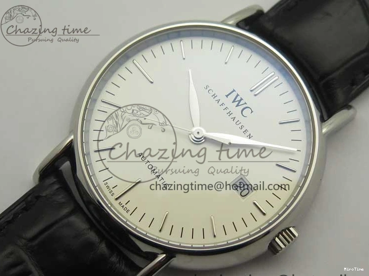 MIROTIME 0420 Fashionable Portofino Automatic SS TWF 1:1 Best Edition Silver Dial SS Markers on Black Leather Strap A 7200